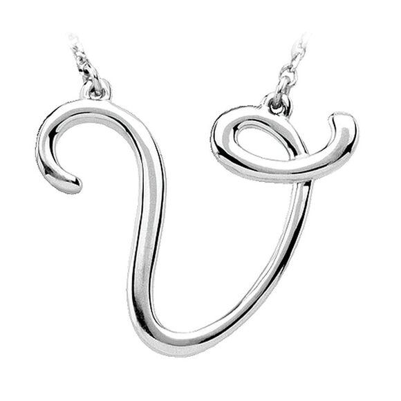 Sterling Silver, Olivia Collection, Medium Script Initial V Necklace - Picture 1 of 4